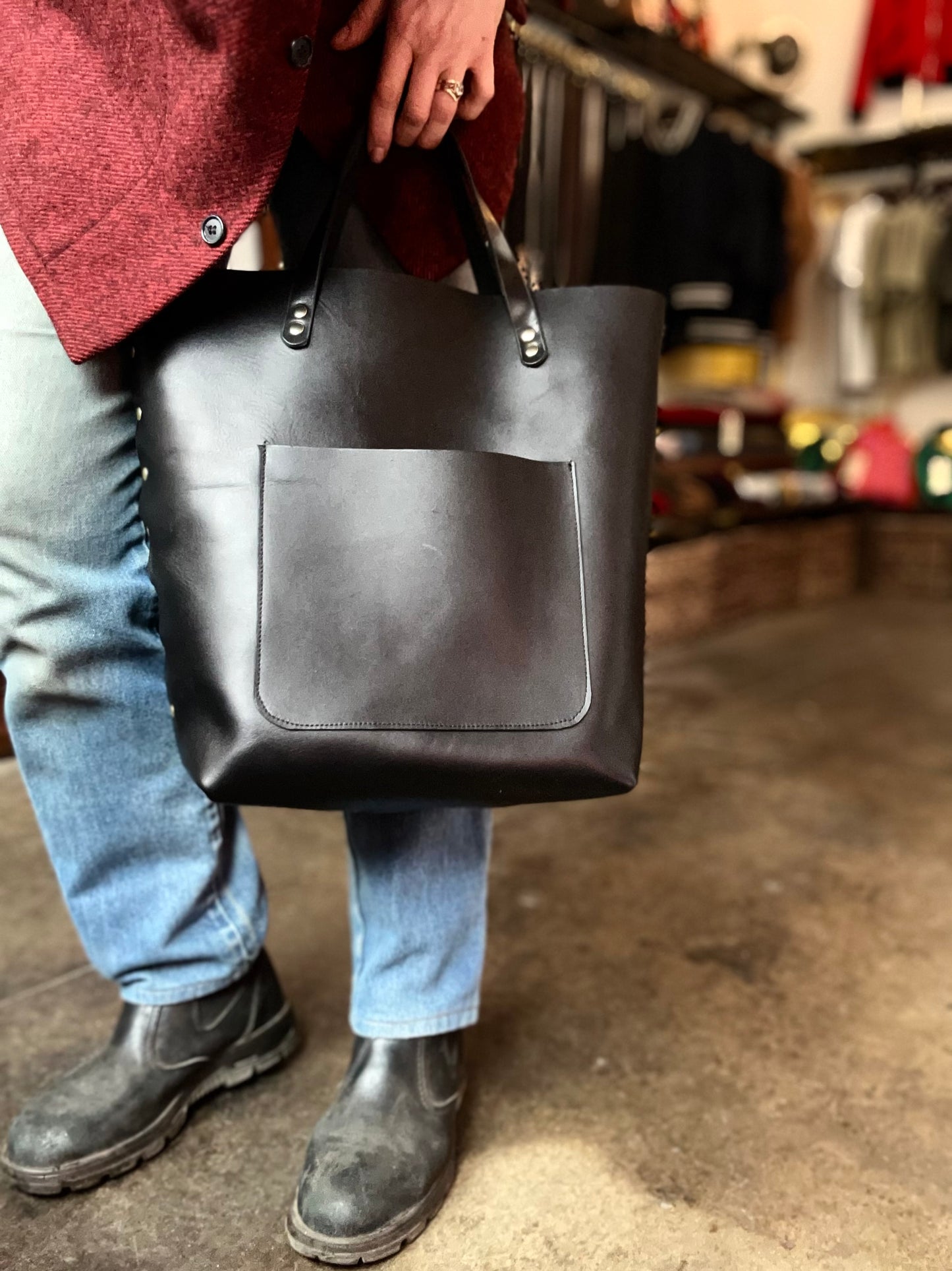 Brass Studded Leather Tote - Large