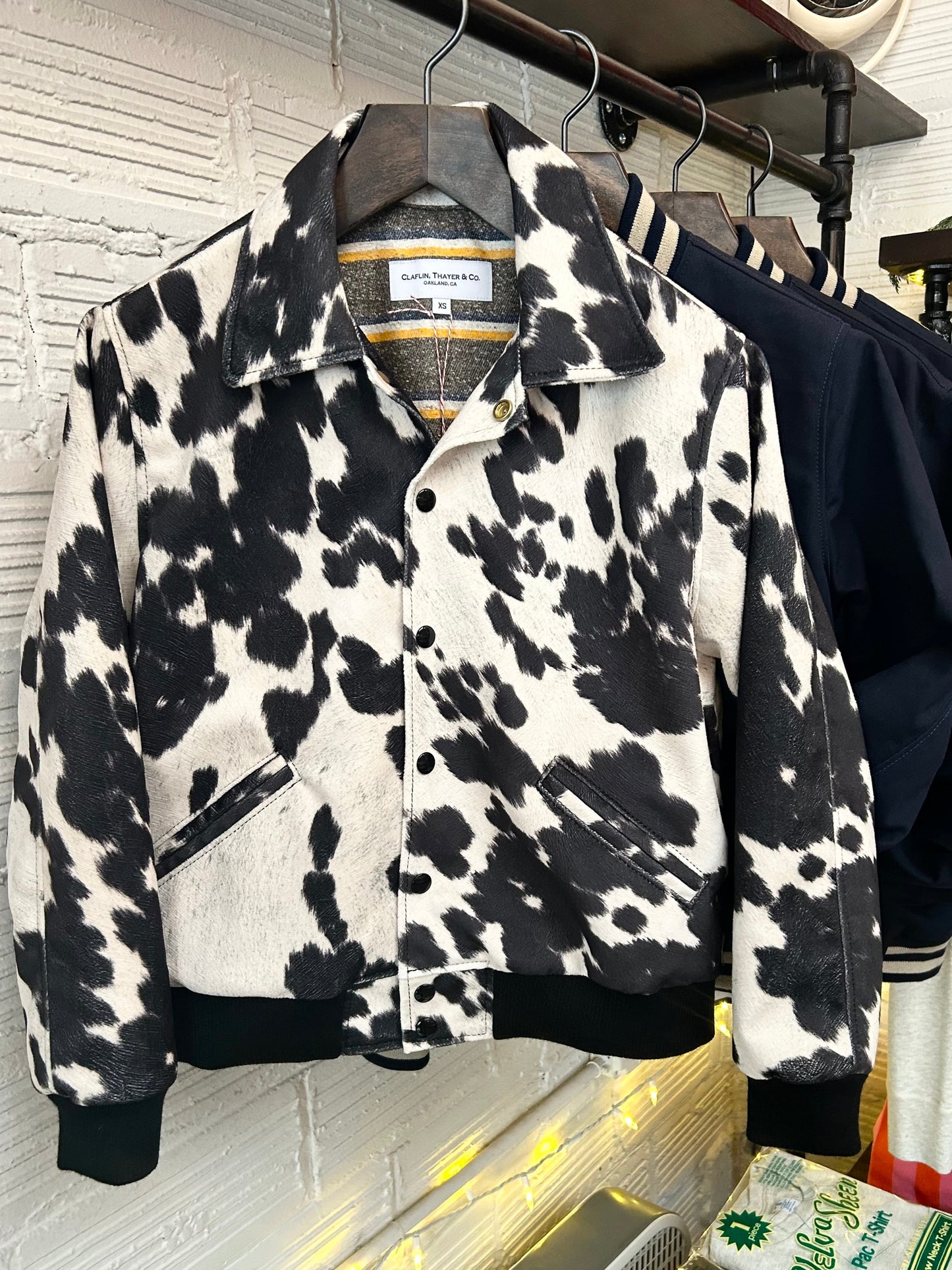 Cow Print Varsity Jacket - Black/White